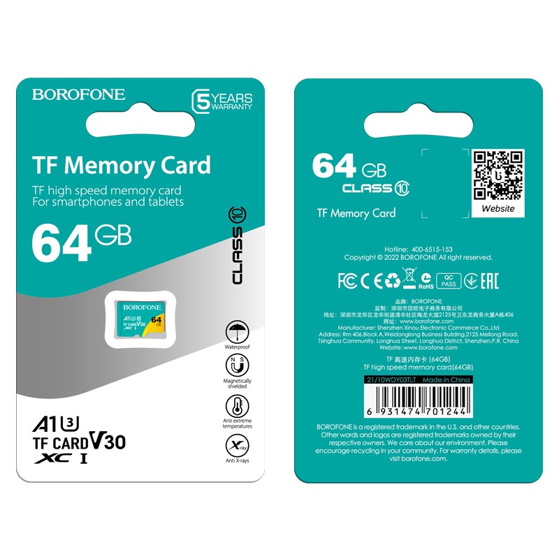 Borofone Paměťová karta MicroSDHC 64GB Class10 95MB/s